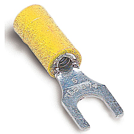 Abb Fork Terminal, #8 Stud Size, 10 AWG, 600 V, Vinyl Insulated, Yellow, 500 PK RC1147